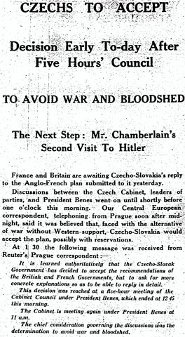 CZECHS TO ACCEPT / Decision Early To-day After Five Hours' Council / TO AVOID WAR AND BLOODSHED / The Next Step: Mr. Chamberlain's Second Visit To Hitler / Manchester Guardian, 20 September 1938, p. 11