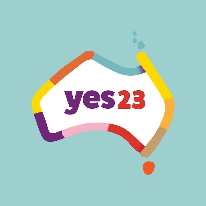 "yes23" inside a stylised outline of Australia