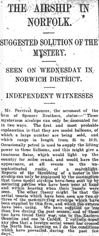 THE AIRSHIP IN NORFOLK. SUGGESTED SOLUTION OF THE MYSTERY / Norfolk News, 22 May 1909, p. 13