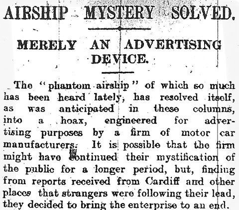 AIRSHIP MYSTERY SOLVED. MERELY AN ADVERTISING DEVICE / Standard, 26 May 1909, 11