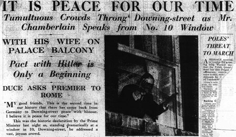 IT IS PEACE FOR OUR TIME / Tumultuous Crowds Throng Downing-street as Mr. Chamberlain Speaks from No. 10 Window / WITH HIS WIFE ON PALACE BALCONY / Pact with Hitler is Only a Beginning / DUCE ASKS PREMIER TO ROME / Daily Mail, 1 October 1938, p. 11