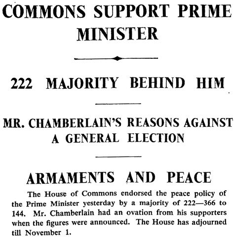 COMMONS SUPPORT PRIME MINISTER / 222 MAJORITY BEHIND HIM / MR. CHAMBERLAIN'S REASONS AGAINST A GENERAL ELECTION / ARMAMENTS AND PEACE / The Times, 7 October 1938, p. 14