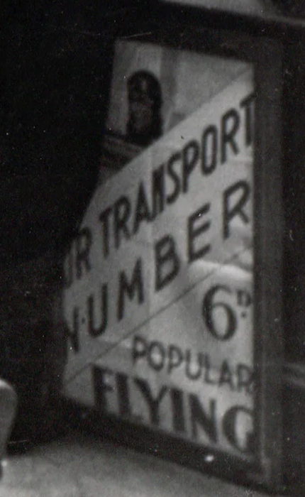 Croydon Airport booking hall, summer 1935 - Popular Flying hoarding