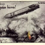 Postcard showing Zeppelin LVI bombing Leige, 6 August 1914