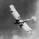 A large biplane Gotha bomber seen from below